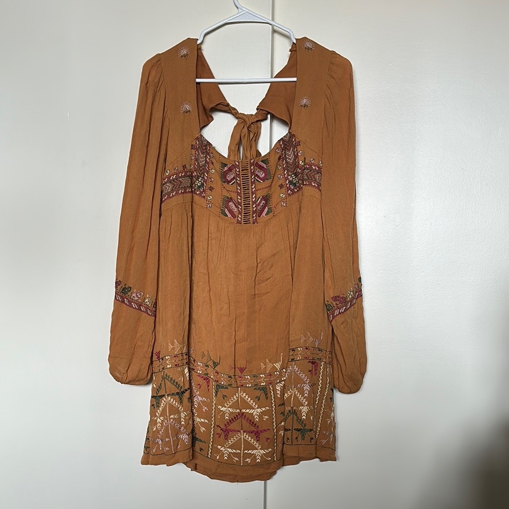 Free People Embroidered Mustard Dress